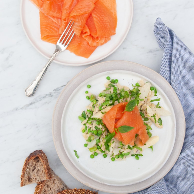 Risoni lentegroenten gerookte zalm - vierkant