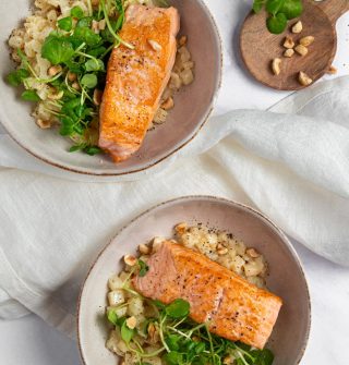 Knolselder 'risotto' met zalm