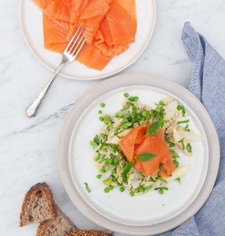 Risoni lentegroenten gerookte zalm - vierkant
