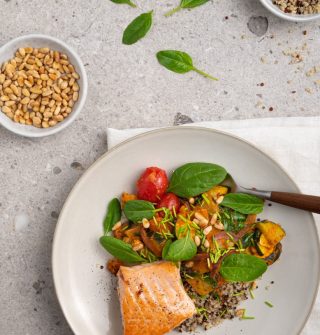 Zalm - romige pesto groentjes - quinoa